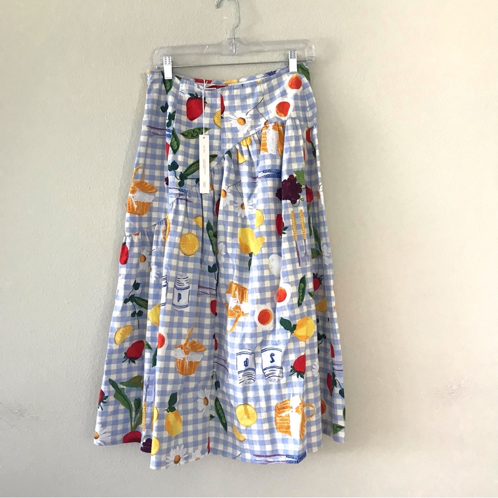 Lisa Says Gah Maeve Midi Skirt Picnic Alfresco Gingham Blue Size Medium NWT New - Picture 4 of 13